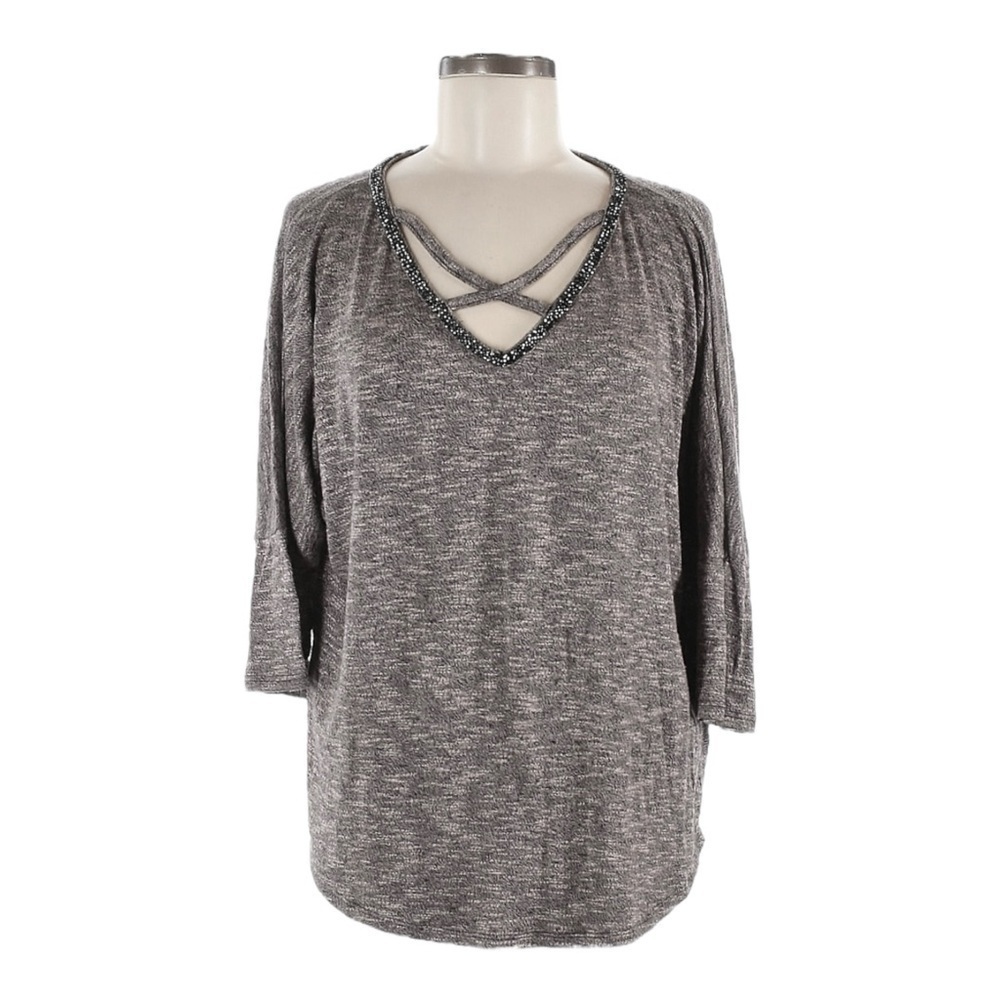 🌺 Juicy Couture Rhinestone Crystal Dolman Crisscross Heather Gray Knit Top XS